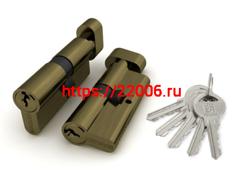 Цилиндровый Fuaro (Фуаро) механизм (100 ZM/60) 1000ZMKnob60(25+10+25) AB бронза 5Key с вертушкой