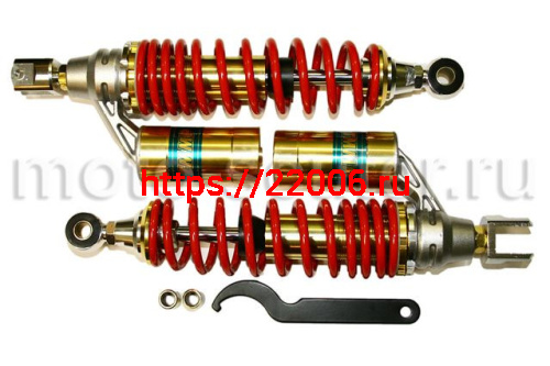 Амортизатор МТ090-1 задний газомасляный с подкачкой выносной резервуар 325-330мм d10/12 М8 (2 шт.) Амортизатор МТ090-1 задний газомасляный с подкачкой выносной резервуар 325-330мм d10/12 М8 (2 шт.)