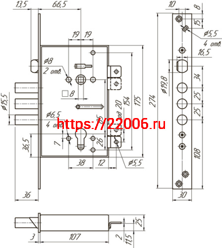 Корпус Mettem (Меттэм) врезного замка с защёлкой ЗВ4 713.1.0 фото 2