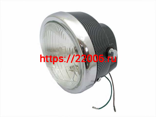 Фара в сборе круглая КАРБОН мопед две лампы (лампа + габарит) Дельта, Альфа, Орион Фара в сборе круглая КАРБОН мопед две лампы (лампа + габарит) Дельта, Альфа, Орион