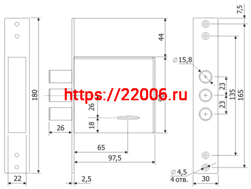 Замок Guardian (Гардиан) врезной сувальдный ЗВ 30.01, 4 кл. (длинный кл. 71,5 мм) /128:3760/ фото 2