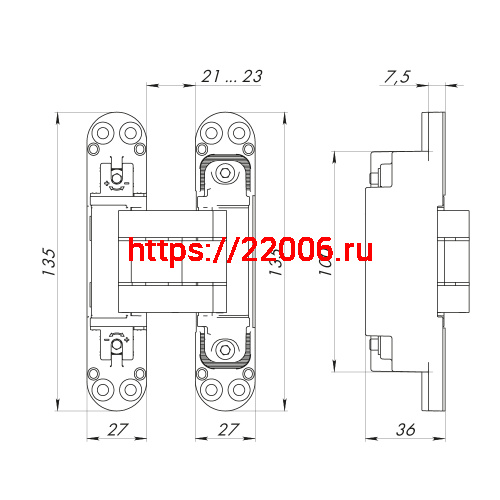 Петля Armadillo (Армадилло) скрытой установки U3D7800.VPG SC мат. хром TECH фото 4