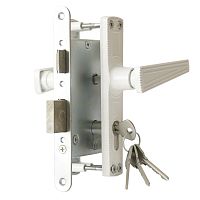 Замок Zenit (Зенит) врезной цилиндровый с защёлкой в комплекте с ручкой ЗВ4-3.01 (белый), 4 кл.