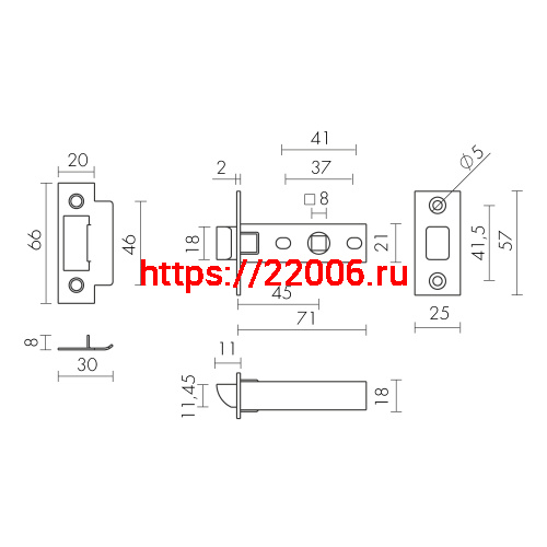 Защелка Fuaro (Фуаро) врезная PLASTP12-45-25 (P12-45) BL черный фото 3 Защелка Fuaro (Фуаро) врезная PLASTP12-45-25 (P12-45) BL черный фото 3