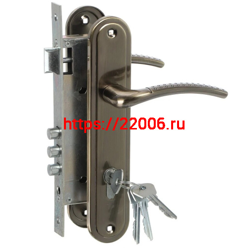 Замок Omega (Омега) врезной цилиндровый с защёлкой в комплекте с ручкой ЗВ4-85.27 (ант.бронза), 4 кл. Замок Omega (Омега) врезной цилиндровый с защёлкой в комплекте с ручкой ЗВ4-85.27 (ант.бронза), 4 кл.