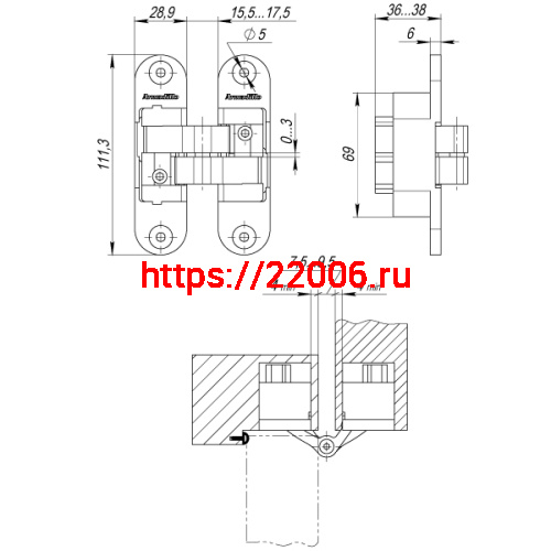 Петля Armadillo (Армадилло) скрытой установки U3D6200L BL левая (Architect 3D-ACH 60) черный 60 кг фото 3 Петля Armadillo (Армадилло) скрытой установки U3D6200L BL левая (Architect 3D-ACH 60) черный 60 кг фото 3