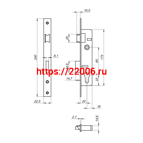 Корпус Fuaro (Фуаро) узкопрофильного замка с защелкой PROF153-20/85 (153-20/85) CP хром фото 3 Корпус Fuaro (Фуаро) узкопрофильного замка с защелкой PROF153-20/85 (153-20/85) CP хром фото 3