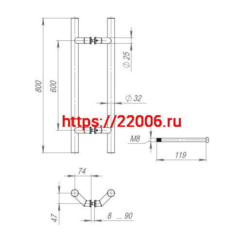Ручка-скоба Fuaro (Фуаро) PULL.PH32/800.45 INOX 304 (PH-45-32/800-INOX) фото 3 Ручка-скоба Fuaro (Фуаро) PULL.PH32/800.45 INOX 304 (PH-45-32/800-INOX) фото 3
