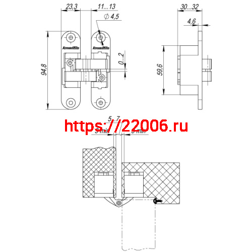 Петля Armadillo (Армадилло) скрытой установки U3D4200R SC правая (Architect 3D-ACH 40) мат. хром 40 кг фото 4 Петля Armadillo (Армадилло) скрытой установки U3D4200R SC правая (Architect 3D-ACH 40) мат. хром 40 кг фото 4