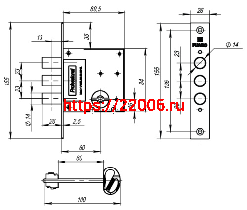 Замок Fuaro (Фуаро) врезной сувальдный MDV10/S-60.00.3R14 4key фото 3