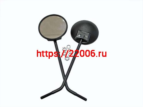 Зеркало круглое черный пластик стойка высокая прямая резьба М10 Урал производство Ирбит