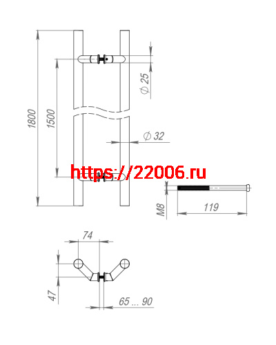 Ручка-скоба Fuaro (Фуаро) PULL.PH32/1800.45 INOX 304 фото 3 Ручка-скоба Fuaro (Фуаро) PULL.PH32/1800.45 INOX 304 фото 3
