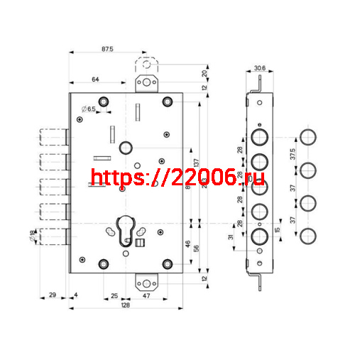 Корпус Mottura (Моттура) врезного замка 82.505W800B фото 3