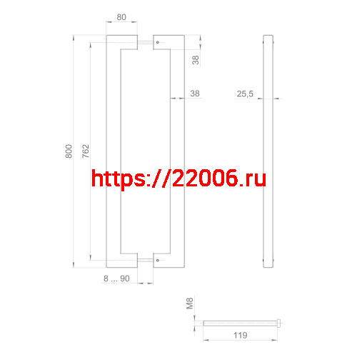 Ручка-скоба Fuaro (Фуаро) PULL.PH38/800.26 INOX 304 (PH-26-38/800-INOX) BLACK фото 3 Ручка-скоба Fuaro (Фуаро) PULL.PH38/800.26 INOX 304 (PH-26-38/800-INOX) BLACK фото 3