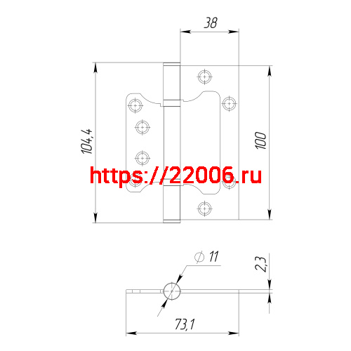 Петля Ajax (Аякс) универсальная без врезки IN4000W SN (100/P-2B 100x2,3) мат.никель фото 3
