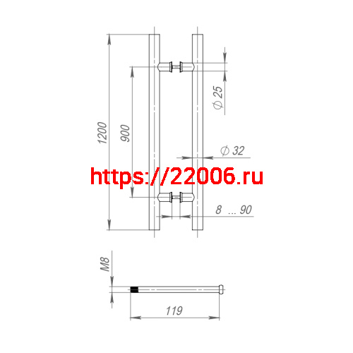 Ручка-скоба Fuaro (Фуаро) PULL.PH32/1200.22 INOX 304 (PH-22-32/1200-INOX) BLACK фото 3 Ручка-скоба Fuaro (Фуаро) PULL.PH32/1200.22 INOX 304 (PH-22-32/1200-INOX) BLACK фото 3