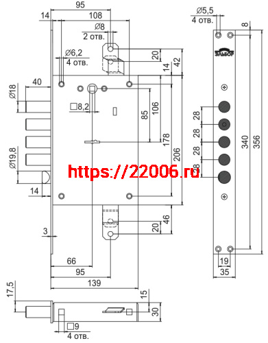Замок Elbor (Эльбор) врезной сувальдный с защёлкой Рубин 1.08.31 с тягами, 5 кл. /22636/ фото 2