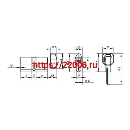 Цилиндровый Punto (Пунто) механизм MaxPro7002Knob52mm(21+10+21) SN мат.никель 7key с вертушкой фото 3