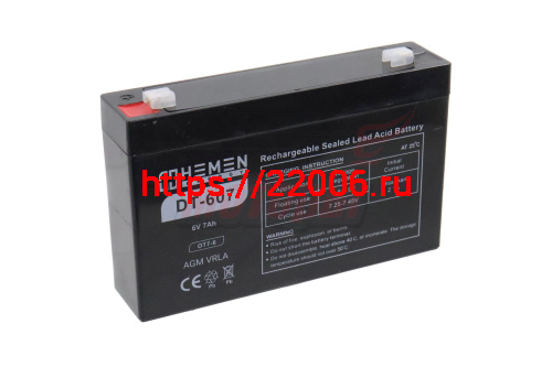 Аккумулятор герметичный 6В 7Aч HEMEN ENERGY DT607 (OT7-6)(151x35x94mm)(электромашинки) Аккумулятор герметичный 6В 7Aч HEMEN ENERGY DT607 (OT7-6)(151x35x94mm)(электромашинки)