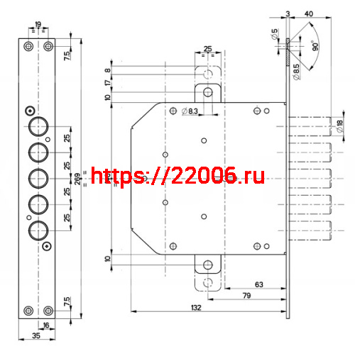 Замок Mottura (Моттура) врезной сувальдный 50.798-S (левый), ключ 60 мм, без накл. фото 3