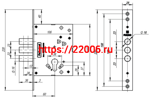 Корпус Fuaro (Фуаро) врезного замка MDV25/C-60.00.3R16 фото 3 Корпус Fuaro (Фуаро) врезного замка MDV25/C-60.00.3R16 фото 3