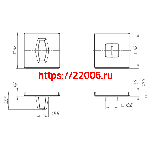 Ручка Fuaro (Фуаро) поворотная BK6.K.SL52 (BK6 SL) CP-8 хром фото 3 Ручка Fuaro (Фуаро) поворотная BK6.K.SL52 (BK6 SL) CP-8 хром фото 3