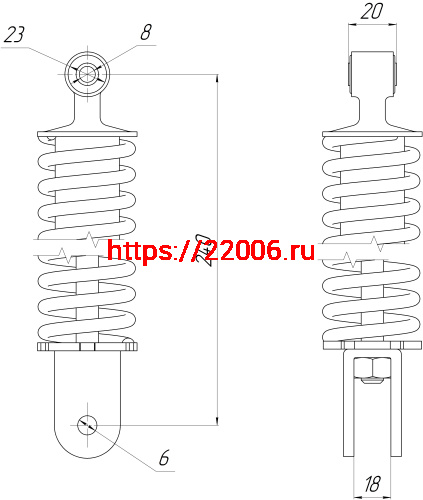 Амортизатор перед. (L-240мм, D1-22мм,d1-8мм,Н1-20мм,d2-6мм, Н2-18мм) FT50QT, QT-3, Honda Lead90 и аналоги фото 2 Амортизатор перед. (L-240мм, D1-22мм,d1-8мм,Н1-20мм,d2-6мм, Н2-18мм) FT50QT, QT-3, Honda Lead90 и аналоги фото 2