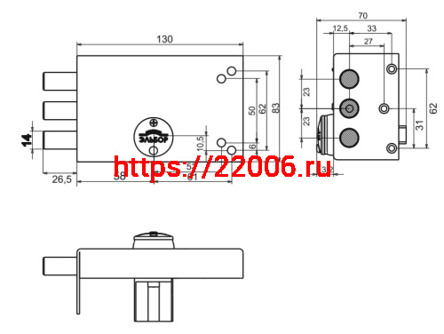 Замок Elbor (Эльбор) накладной Лазурит 1.02.51.КМА никель, сув., 3 риг., зап. коробка, медный антик /40062/ фото 3 Замок Elbor (Эльбор) накладной Лазурит 1.02.51.КМА никель, сув., 3 риг., зап. коробка, медный антик /40062/ фото 3