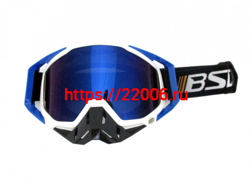 Очки J-10 оправа белая, линза зеркально - синяя, с защитой носа, резинка черная (аналог 100%)