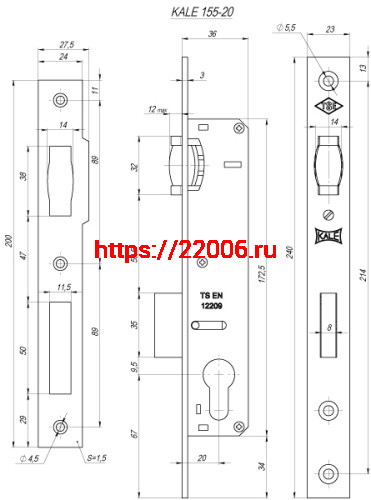 Замок Kale kilit (Кале килит) врезной цилиндровый узкопроф.155 (20 mm) (никель) 3 кл. фото 3 Замок Kale kilit (Кале килит) врезной цилиндровый узкопроф.155 (20 mm) (никель) 3 кл. фото 3
