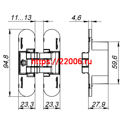 Петля Armadillo (Армадилло) скрытой установки U3D4000 CP (9540UN3D) хром фото 5 Петля Armadillo (Армадилло) скрытой установки U3D4000 CP (9540UN3D) хром фото 5