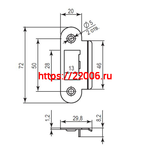 Ответная планка Punto (Пунто) с внутренним загибом О50.01 (SPB-F72/R20) фото 2 Ответная планка Punto (Пунто) с внутренним загибом О50.01 (SPB-F72/R20) фото 2
