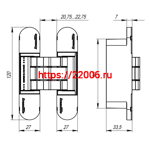 Петля Armadillo (Армадилло) скрытой установки U3D7000 SC (12060UN3D) мат. хром TECH фото 4 Петля Armadillo (Армадилло) скрытой установки U3D7000 SC (12060UN3D) мат. хром TECH фото 4