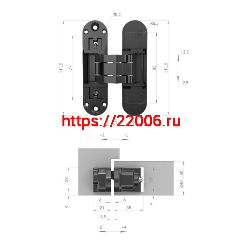 Петля Armadillo (Армадилло) скрытой установки U3D6002.TG BL черный фото 2