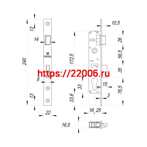 Корпус Fuaro (Фуаро) узкопрофильного замка с защелкой PROF153-25/85 (153-25/85) CP хром фото 3