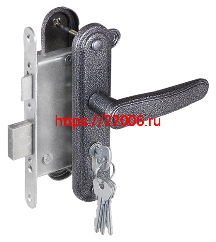 Замок Zenit (Зенит) врезной цилиндровый с защёлкой в комплекте с ручкой ЗВ4-3.03 (серебро), 4 кл.