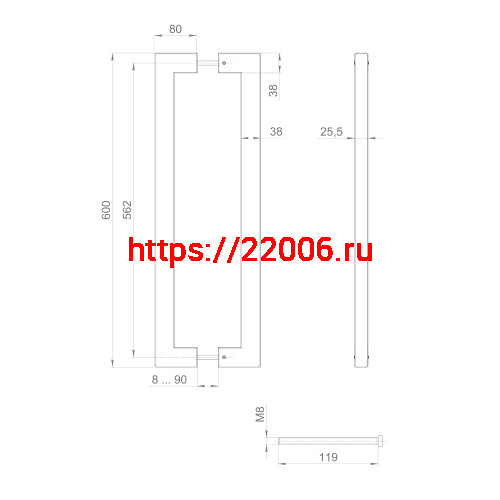 Ручка-скоба Fuaro (Фуаро) PULL.PH38/600.26 INOX 304 (PH-26-38/600-INOX) BLACK фото 3 Ручка-скоба Fuaro (Фуаро) PULL.PH38/600.26 INOX 304 (PH-26-38/600-INOX) BLACK фото 3