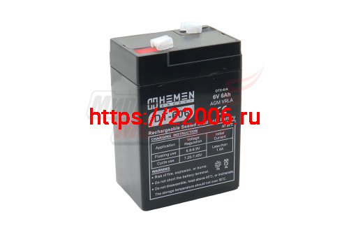 Аккумулятор герметичный 6В 6Aч HEMEN ENERGY DT606(OT5-6/A)(70x48x100mm)(электромашинки) Аккумулятор герметичный 6В 6Aч HEMEN ENERGY DT606(OT5-6/A)(70x48x100mm)(электромашинки)