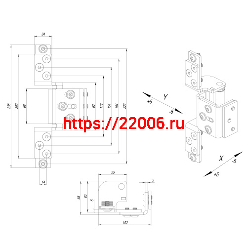 Петля Fuaro (Фуаро) скрытой установки HH-120 (hide hinge) до 120 кг (на 2 петли) фото 4