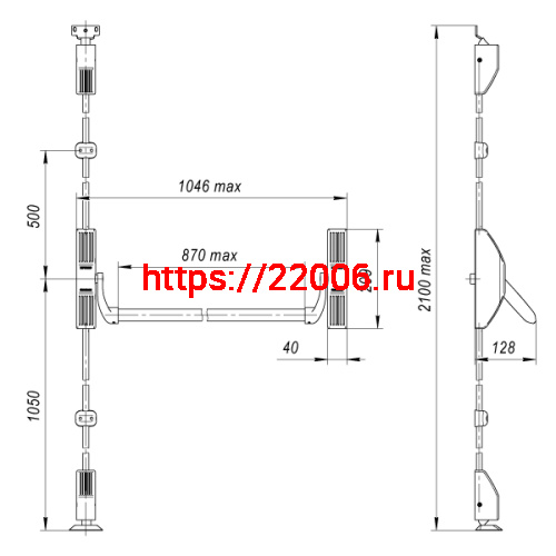 Ручка-штанга Fuaro (Фуаро) нажимная AP.1700C push-bar (ANTI-PANIC 1700С) с тягами для двухстворчатых дверей фото 3 Ручка-штанга Fuaro (Фуаро) нажимная AP.1700C push-bar (ANTI-PANIC 1700С) с тягами для двухстворчатых дверей фото 3
