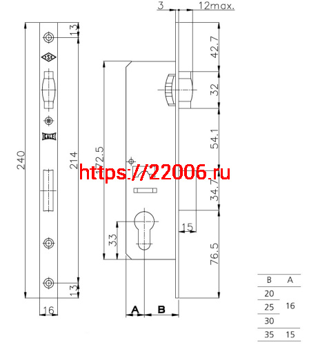 Корпус Kale kilit (Кале килит) узкопрофильного замка с роликовой защёлкой 155/P (25 mm) w/b (хром) (без отв. планки) фото 3 Корпус Kale kilit (Кале килит) узкопрофильного замка с роликовой защёлкой 155/P (25 mm) w/b (хром) (без отв. планки) фото 3