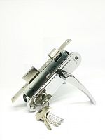 Замок Zenit (Зенит) врезной цилиндровый с защёлкой в комплекте с ручкой ЗВ7-70.4 (хром), 5 кл.