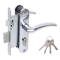 Замок Omega (Омега) врезной цилиндровый с защёлкой в комплекте с ручкой ЗВ4-55.27 (хром), 4 кл.