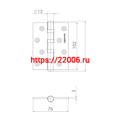 Петля Armadillo (Армадилло) универсальная IN4500UC-BL FSG 102x76x3 INOX304 флорентийское золото БЛИСТЕР фото 3