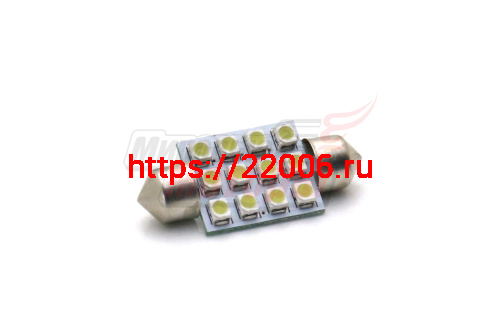 Лампа 12 В T11х36, 12 светодиодов 3528SMD, двухцокольная, подсветки, белая Лампа 12 В T11х36, 12 светодиодов 3528SMD, двухцокольная, подсветки, белая