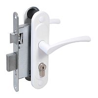 Замок Absolyute (Абсолют) врезной цилиндровый с защёлкой в комплекте с ручкой ЗВ4-3/07 (белый глянец), 4 кл.