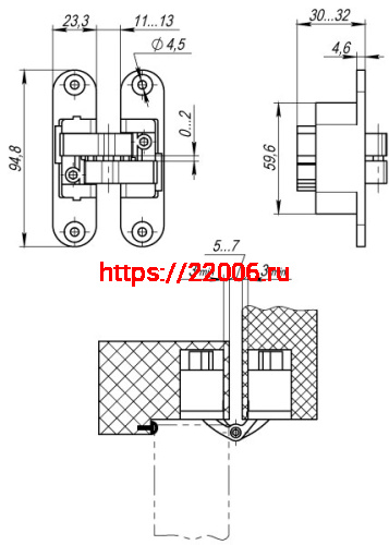 Петля Armadillo (Армадилло) скрытой установки U3D4200L SN левая (Architect 3D-ACH 40) мат. никель 40 кг фото 4 Петля Armadillo (Армадилло) скрытой установки U3D4200L SN левая (Architect 3D-ACH 40) мат. никель 40 кг фото 4