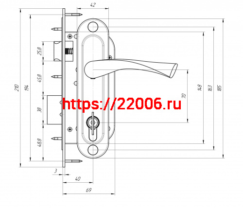 Замок Zenit (Зенит) врезной цилиндровый с защёлкой в комплекте с ручкой ЗВ7-70.4-02 (хром), 5 кл. фото 2