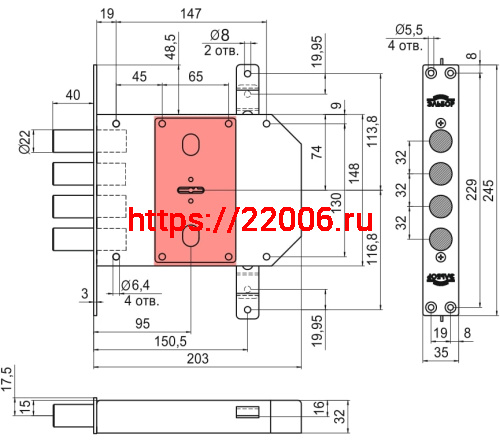 Замок Elbor (Эльбор) врезной сувальдный Сапфир 1.09.06 с тягами, 5 кл. /22442/ фото 2