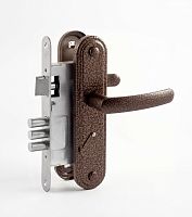 Замок Omega (Омега) врезной сувальдный с защёлкой в комплекте с ручкой ЗВ9.1-02 (бронза), 3 кл.
